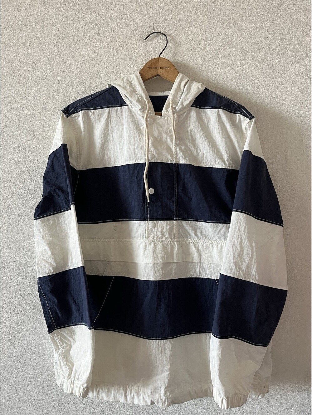 GAP Striped Pullover Anorak Hooded Jacket Medium Blue White